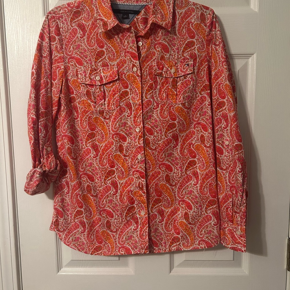 Tommy Hilfiger Red and Orange Paisley Shirt